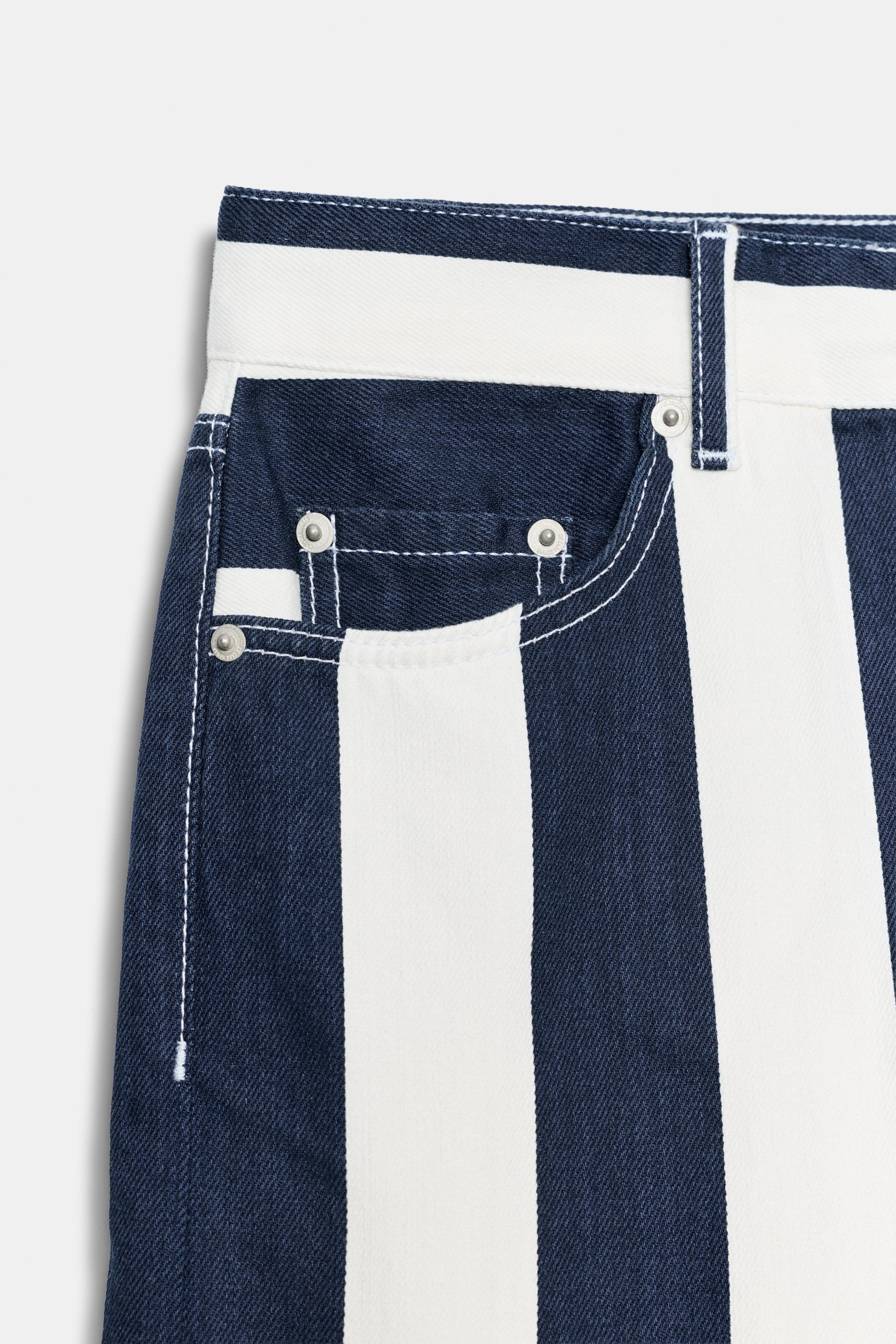 ZW COLLECTION MID-RISE STRIPED STRAIGHT LEG JEANS